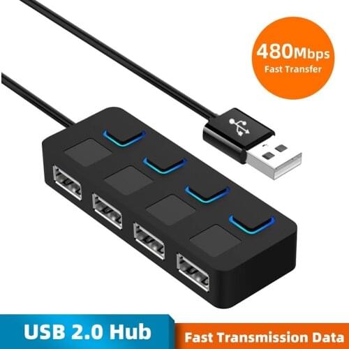 4 Ports USB 2.0 HUB USB Splitter Expander with Independent On/Off Switch 480Mbps Fast Transmission Data Adapter For PC Computer