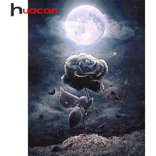 Huacan Diamond Painting 5D Rose Moon DIY Diamond Embroidery Mosaic Landscape Picture Of Rhinestones Home Wall Needlework