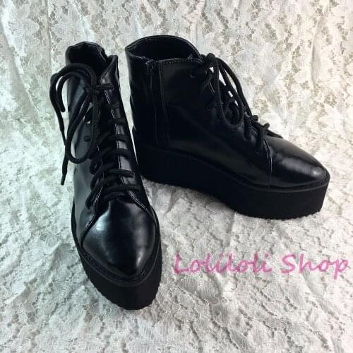 Antaina Japanese Punk shoes plus size / special custom black thick bottom high platform shoes goths gothic shoes custom 1301j
