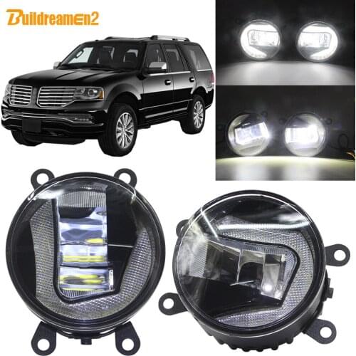 Buildreamen2 Car H11 LED Projector Fog Light + Daytime Running Light DRL White 12V Accessories For Lincoln Navigator 2007-2014