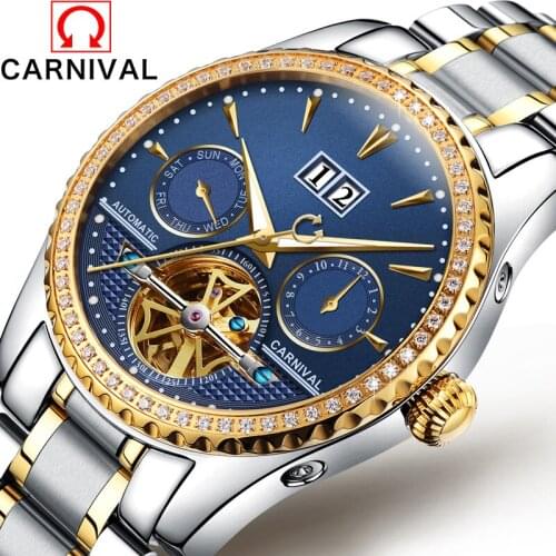 2017 Mens Watches De Luxe Top Brand CARNIVAL Sapphire Mechanical Fashion Casual Sport Watch Wristwatch Mens Relogio Wrist Watc
