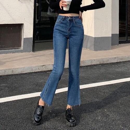 Spring Autumn 2021 Women Blue Skinny Jeans Fashion Slim Stretch High Waist Flare Jeans Vintage Bell Bottoms Woman Denim Trousers