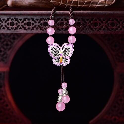 Ethnic Butterfly Pink Pendant Clothing Accessories All-matching Cute Fashion Vintage Necklace Clavicle Chain Women Party Jewelry