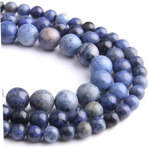 Naturtal smooth Blue Sodalite Gem stone Beads round spacer loose Blue-vein stones Bead For Jewelry Making bracelet necklace diy