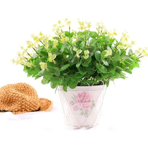 7 Forks Artificial Leaves Green Eucalyptus Tree Branch Fake Greenery Plants DIY Flower For Wedding Home Shop Garden Party Decor