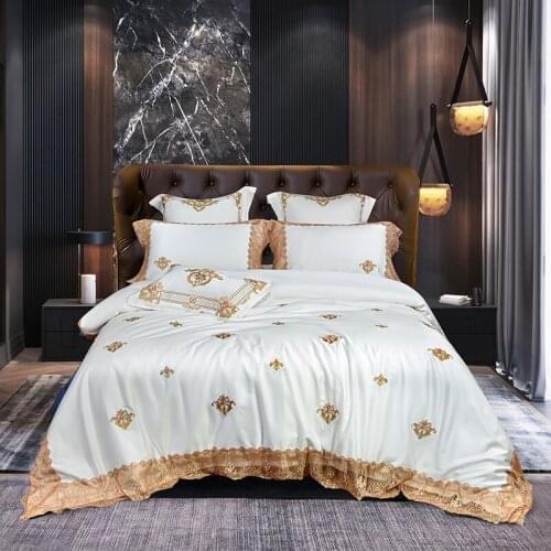 600TC Egypian cotton Bedding Sets Luxury Lace Embroidery White Duvet Cover 4/7pcs Queen King Extra King bed sheet pillowcases