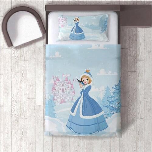 Duvet Cover Set Bedding Set Pillow Case for Baby and Kids Room 3D Printed Blue Princess Winter Model 057