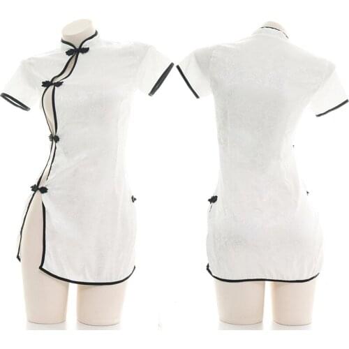 Retro Chinese Style Cosplay Schoolgirl Costume See Through Sexy Mesh Cheongsam Ultra-Thin Allure Transparent Porn Party Costumes