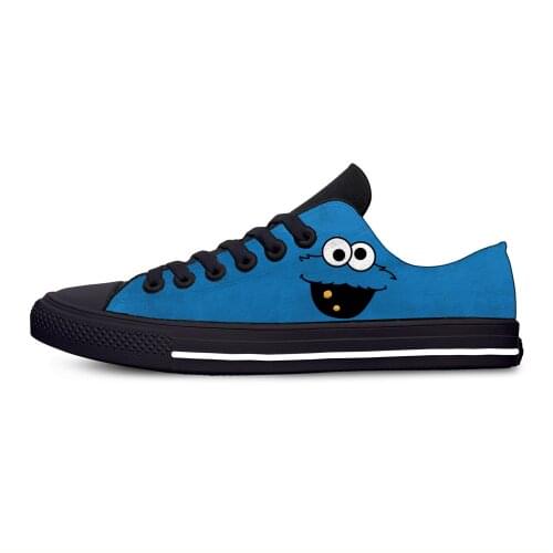 Sesame Street elmo Cookie Monster Cartoon Funny Casual Canvas Shoes Low Top Lightweight Breathable 3D Printed Men women Sneakers