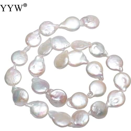 Cultured Coin Freshwater Pearl Beads Flat Round natural white 13-14mm Approx 0.8mm Sold Per Approx 15 Inch Strand