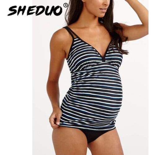 Pregnant Swimwear Two Pieces Swimsuit Plus Size Swimwear women Striped New arrival2019 swimming Female Beachwear Push up