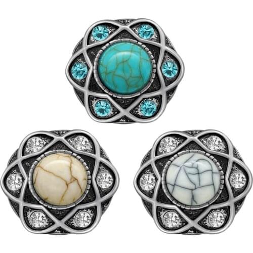 KZ3400 New Beauty Fashion Rhinestone turquoises 18mm snap buttons fit 18mm snap necklace jewelry wholesale Women Gift