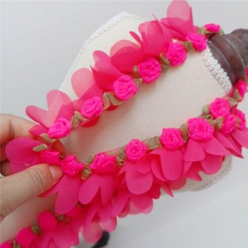 LASUI 2019 wide 5 cm 3 meters =1 piece 0466 DIY Dress skirt accessories Good quality Rose red chiffon 3D flower lace trim