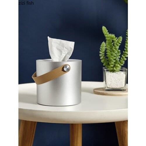 Minimalist Tissue Canister Cover Car Tissue Leather Handle Napkin Holder Silver Plastic Roll Paper Box Paper Towel Organizer Box