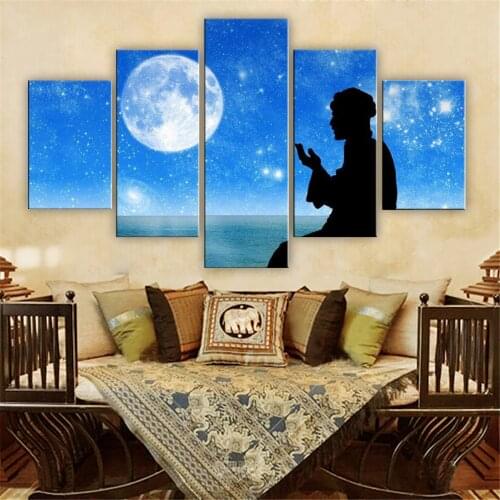 Canvas Wall Art 5 Piece Paintings Moon Night Modular Pictures Home Room Decor Prints Modern Living Room Decoration Posters