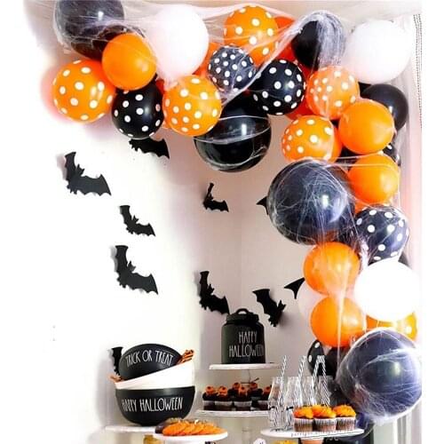 42Pcs Black Orange Polka Dot Balloons Garland Kit Balloon Arch Halloween Home Party Decorations Halloween Bat Stickers Decors