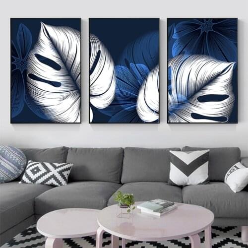 Blue White Plant Leaf Mosaic 3 Pieces Diy Diamond Painting Full Square Round Drill Diamond Embroidery Nordic ArtZP-4680