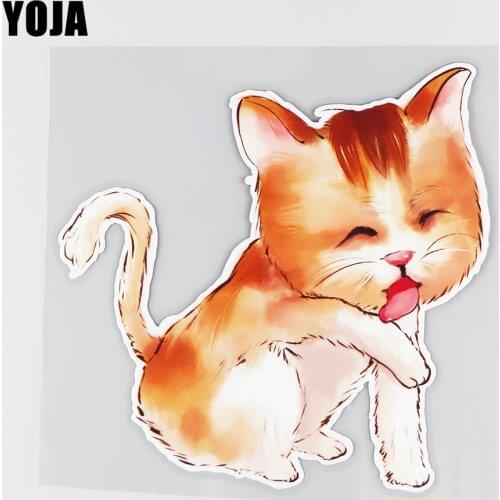 YOJA 16.3×16.2CM Cartoon Cat Washing Face Funny Scratch Occlusion Decoration Creative Car Stickers 19B-0109