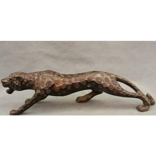 Wholesale factory 22" China Chinese Bronze Copper Fierce Animals Leopard Panther Statue Figurine 25% off