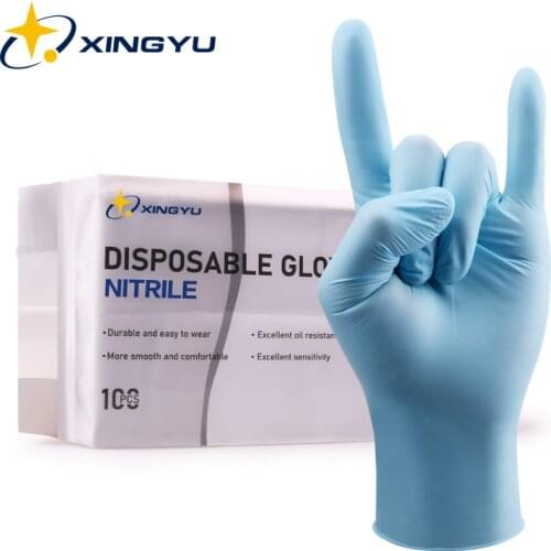 Nitrile Gloves Blue100pcs/lot Food Grade Waterproof Allergy Free Disposable Work Safety Gloves 100% Nitrile Gloves