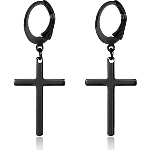 1 pair/2 pcs Ear Buckle Cross Pendant Earrings For Men and Women Stainless Steel Gothic Earrings Street Pop Punk Jewelry