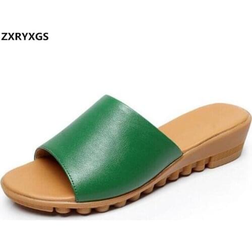 ZXRYXGS Brand Slippers Soft Comfortable Women Summer Sandals 2020 New Soft Cowhide Leather Slippers Flat Non-slip Casual Sandals
