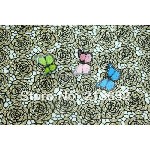 POz70 sewing machine Sequin cloth embroidered peony flowers, gold large mesh cloth embroidered sequins lace cotton fabric sewing