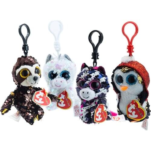 Ty Beanie Boos Big Eyes Keychain Sequins Pendant Unicorn Sloth Penguin Plush Dolls Collectible Stuffed Toy Child Birthday Gift