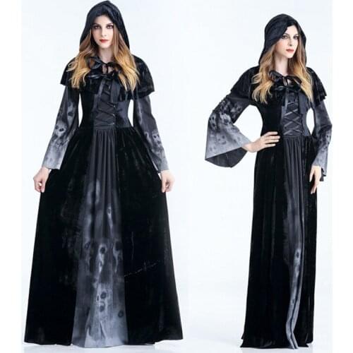 Halloween Vampire Costume Adult Masquerade Grim Reaper Cloak Black Cloak Skeleton Witch Long Dress Suitable for any figure