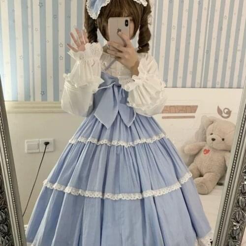 Victorian Vintage Women LOLITA Three-stage Medieval Bowknot Princess Party Dresses Girls Japanese Sweet Kawaii Jsk Lolita Dress