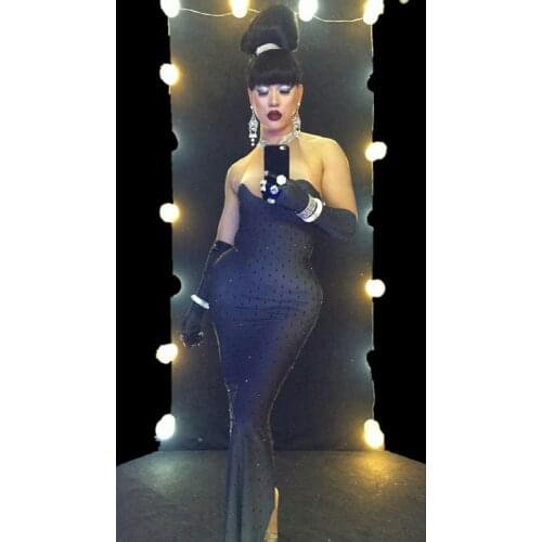 Vintage Hepburn Style Crystals Cocktail Party Dress Women Birthday Celebration Sheath Dress Singer DJ Stage Wear Dancer Outfits