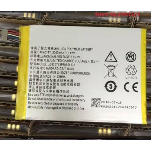 High Quality LI3830T43P6H856337 3000mAH Original Phone Battery For ZTE Blade S6 Lux Q7/-C G719C N939St Smart Mobile Phone