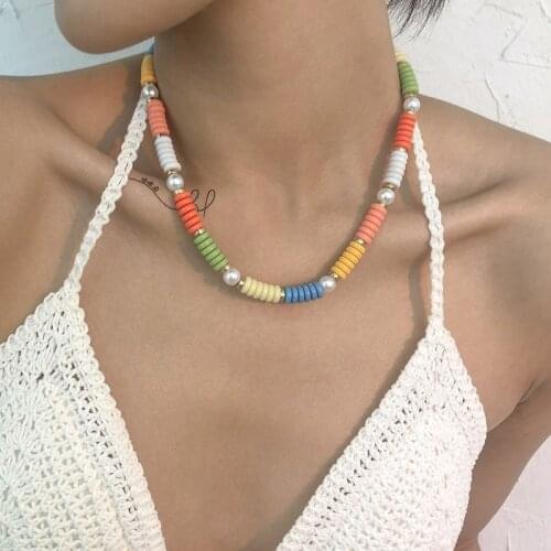 Retro Bohemian Jewelry Resin Pearl Choker Statement Necklace for Women 2021 Multicolor Chunky Collar Necklaces Lady Accessories