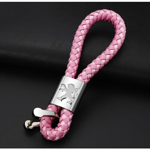 Wife girlfriend High-end gift leather hand-woven rope key ring for Peugeot badge pendant metal car keychain 4S auto Accessories