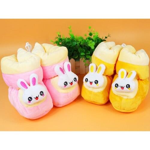 Winter infants boys and girls thickened plus velvet cotton shoes warm cotton boots 0-1 years old soft bottom rabbit hair shoes
