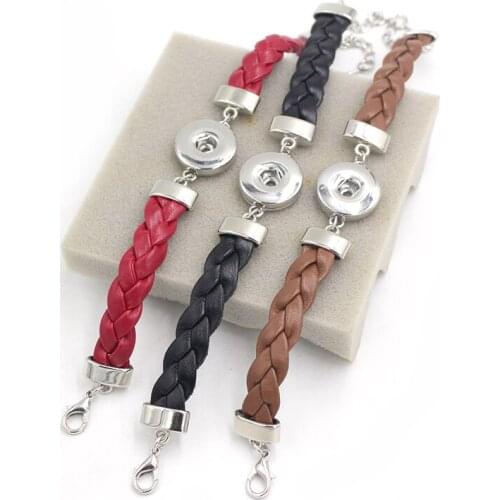 1PC New Arrival 3 Colors Leather Bracelet Bangle PU Braid Leather Wrist Snap Bracelets for Women 18mm Snap Bracelet Jewelry