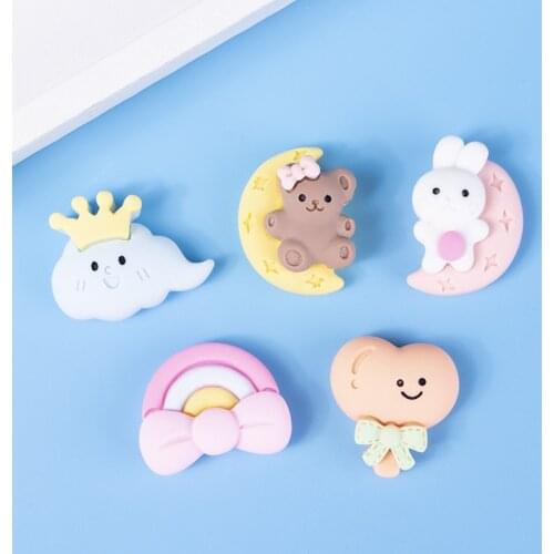 10Pcs/lot Cute Moon Rainbow Cloud Flat back Resin Cabochon Embellishments for Scrapbooking DIY Hair Accessories Decoration Craft