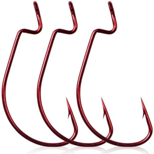 10pcs/lot Red nickel Carbon Steel Wide Crank Hook Offset Fishhook 1#-5/0# for Soft Worm Lure Barbed Carp Fishing Hooks Tackle