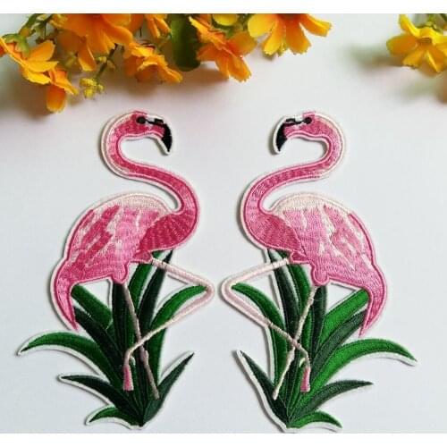 2PCS/lot 8.8cm*14cm Flamingos Patch Badge Iron On Cartoon Patches Cheap Cute Sewing Embroidered Patches For Kids Clothes Appliq
