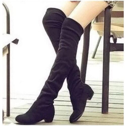 2016 Brand new Hot Women Boots Autumn Winter Ladies Fashion Flat Bottom Boots Shoes Over The Knee Thigh High Suede Long Boots