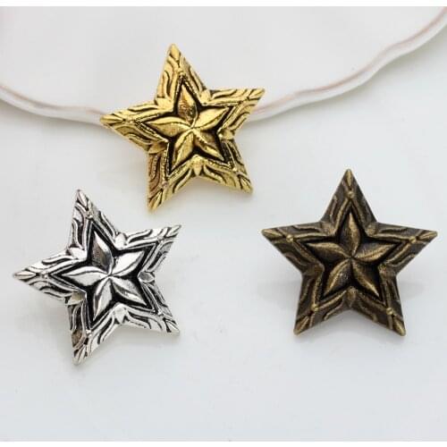 3pcs/lot 28MM Retro Alloy Vintage Golden//Bronze 3D Stars CONCHO Pentagram Decorative Buttons Charms For DIY Accessories