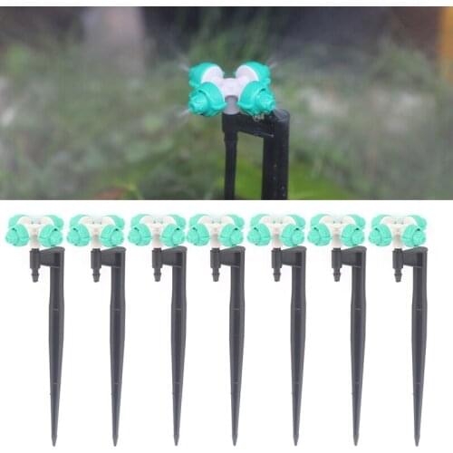 4Pcs 4-Head Green Flower Round Atomizing Nozzle Irrigation Sprinkler cross misting Nozzle Support Spike Watering Sprinklers