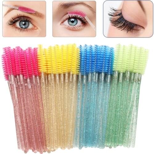 50Pcs Eyelash Brushes Makeup Brushes Multicolor transparent crystal Disposable Mascara Wands Applicator Makeup Tools