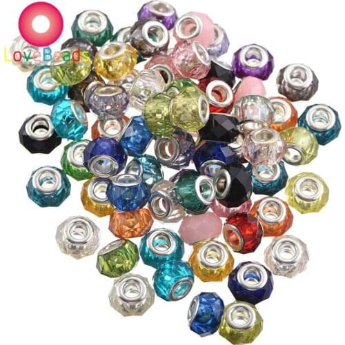 10Pcs Color Glass European Beads Large Hole Rondelle Chain Spacer Beads Fit Snake Chain Pandora Bracelet Necklace Jewelry Making