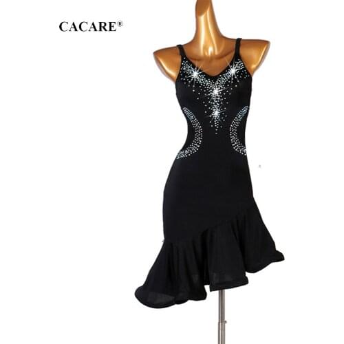CACARE Latin Salsa Dance Dress for Women Latin Dress Fringe Latin Dance Competition Dresses Ballroom D0199 Ruffle Hem Rhinestone