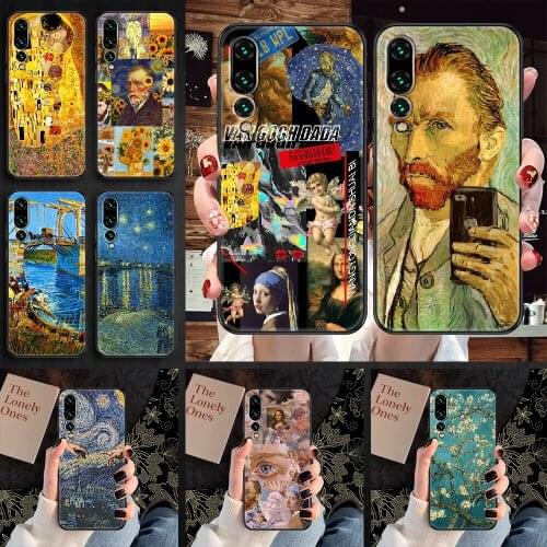 Van Gogh art Oil Painting Phone case For Huawei P Mate P10 P20 P30 P40 10 20 Smart Z Pro Lite 2019 black soft back painting