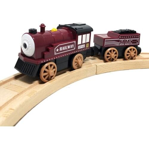 Electric magnetic train red Trucks childrens toy wooden rail car is compatible with wooden trolley train and track kids gift