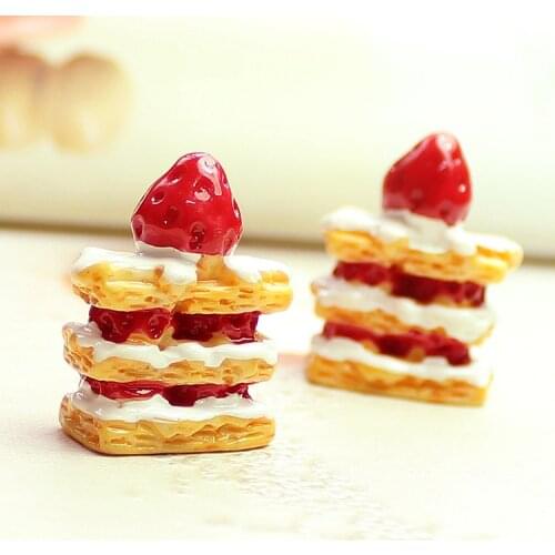 10Pcs Simulation Food Flat Back Resin Cabochon 3D Miniature Strawberry Cake Cabochons Phone Decor DIY Scrapbooking Accessories