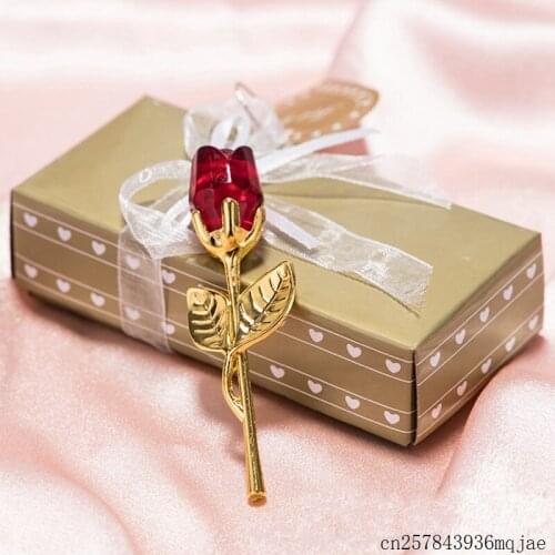 35 Pcs Crystal Glass Rose Artificial Flowers Figurines Craft Wedding Gifts Valentines Day Favors Table Decoration Ornaments