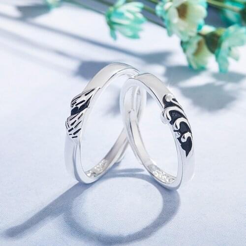 Creative Simple Fashion Waves Mountains Couples Ring Silver Color Adjustable Rings Jewelry Accessories Gifts